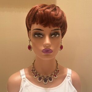 Red and Gold Statement Necklace and Earrings Set